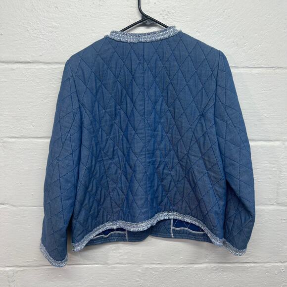 Classic Quilted Denim Jacket Talbots Blue Tweed Trim Size 12 - Picture 9 of 10